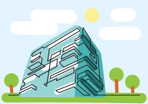 Continuous line drawing of modern apartment building Ilustración de archivo