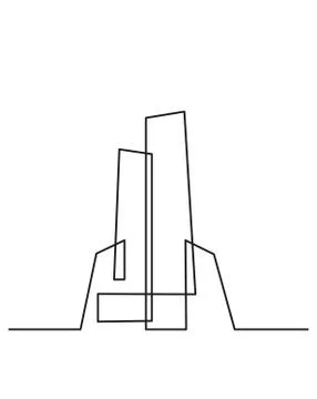Continuous line drawing. Modern building construction Ilustración de archivo