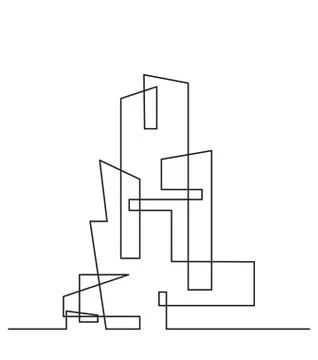 Continuous line drawing. Modern building construction Ilustración de archivo