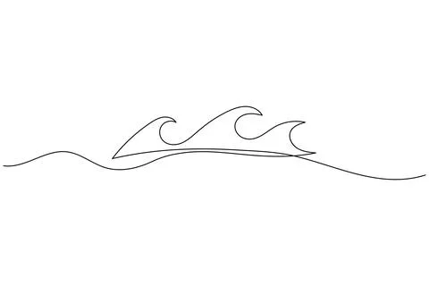 Continuous line drawing of ocean waves isolated on white background Stock Illustration