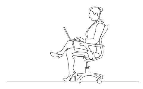Continuous line drawing of office worker sitting working on laptop computer Stock Illustration