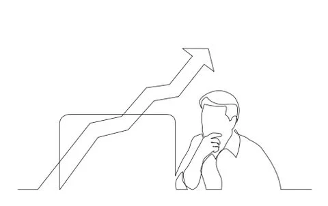 Continuous line drawing of office worker analyzing growing graph on computer  Stock Illustration