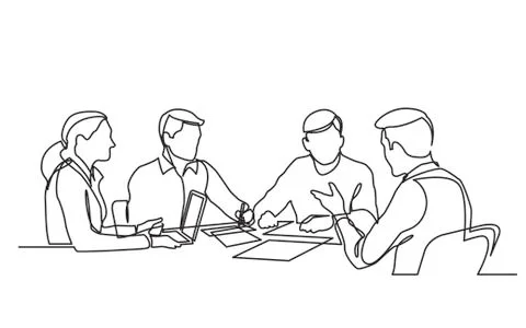 Continuous line drawing of office workers at business meeting Stock Illustration