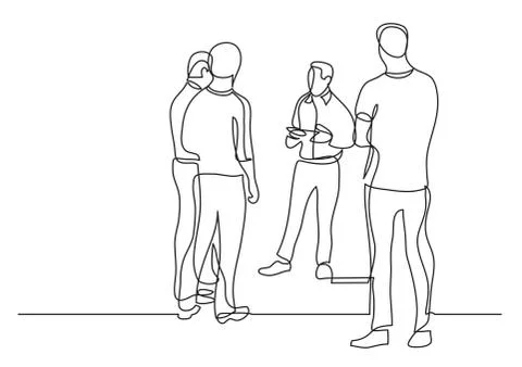 Continuous line drawing of office workers standing meeting Stock Illustration
