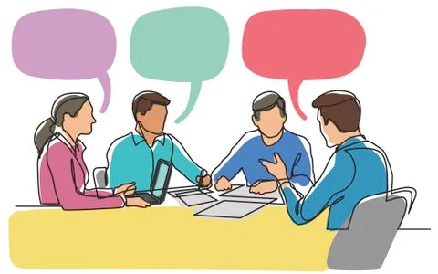 Continuous line drawing of office workers at business meeting Stock Illustration
