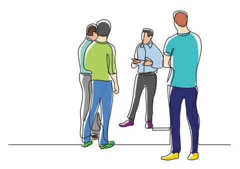 Continuous line drawing of office workers standing meeting Stock Illustration