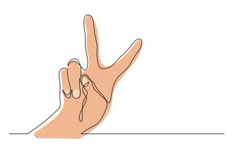 Continuous line drawing of one hand showing victory sign Stock Illustration