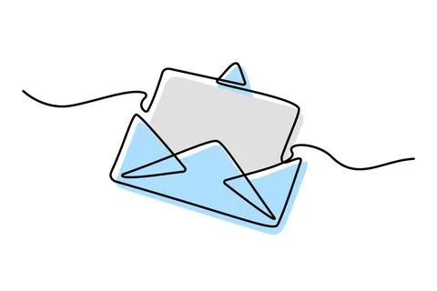 Continuous line drawing of open envelope with a letter. Single line draw. Stock Illustration