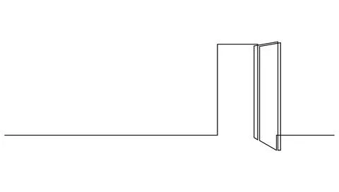 Continuous line drawing of opened door. Concept of opportunity and solution to Illustration
