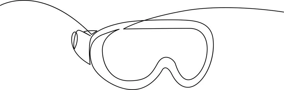 Continuous line drawing of a pair of goggles used for skiing or underwater .. Ilustração Stock