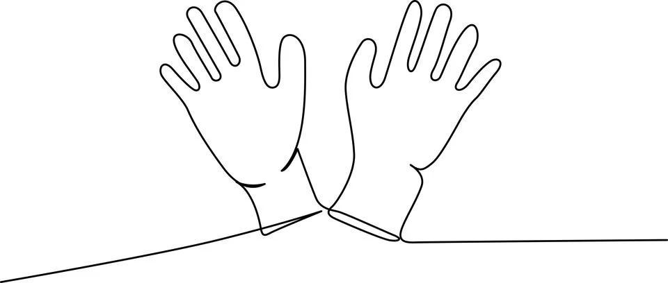 Continuous line drawing of a pair of rubber gloves or work gloves in a mini.. Stock Illustration