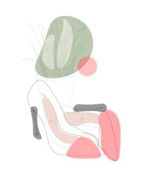 Continuous line drawing of pair of shoes in high heels. One line drawing Stock Illustration
