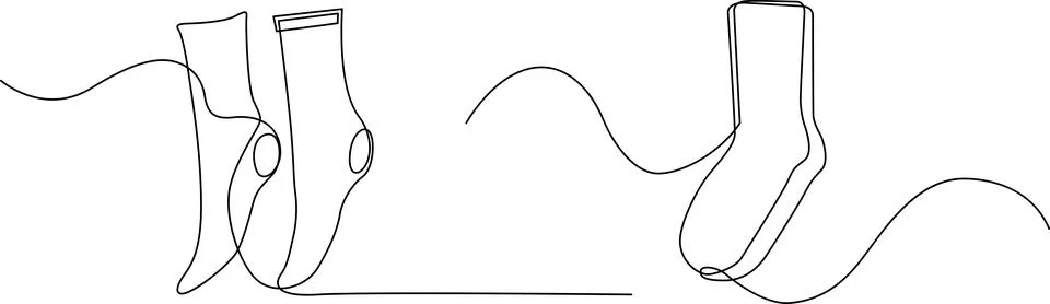Continuous line drawing of a pair of socks and a single sock on a white bac.. イラスト素材