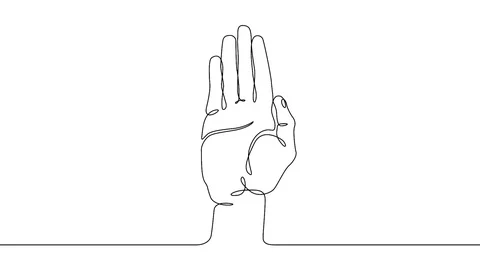 Continuous line drawing Palm open gesture Video stock 92122025