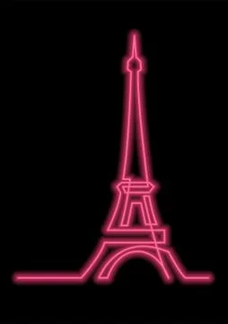 Continuous line drawing of Paris Eiffel tower with neon vector effect Stock Illustration