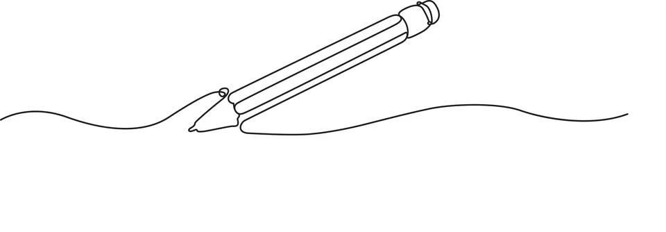 Continuous line drawing of a pencil writing a wavy line Stock-Illustration