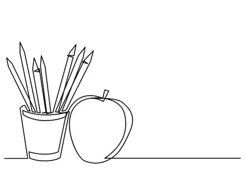 Continuous line drawing of pencils apple Illustrazione stock