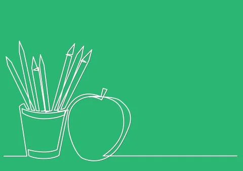 Continuous line drawing of pencils apple Illustrazione stock