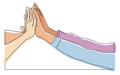 Continuous line drawing of people team hands giving high five Stock Illustration