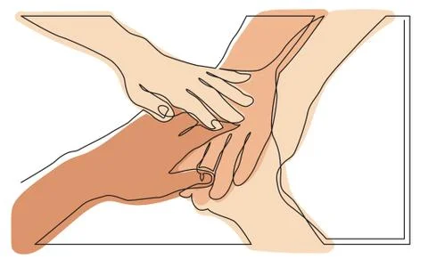 Continuous line drawing of people team holding hands together Stock Illustration
