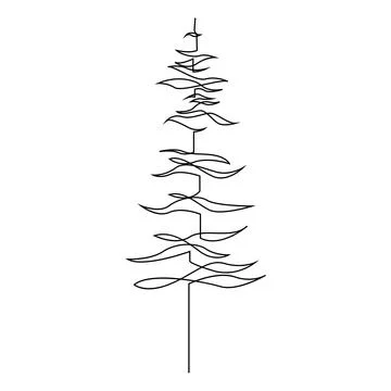 Continuous line drawing of pine. Fir-tree. Black isolated on white background Stock Illustration