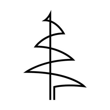 Continuous line drawing of pine. Fir-tree. Black isolated on white background Stock Illustration