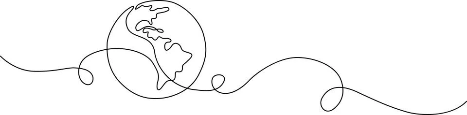 Continuous line drawing of planet earth with abstract flowing line art, min.. Stock Illustration