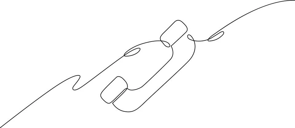 Continuous line drawing of a plastic bottle floating on ocean waves symboli.. Stock Illustration