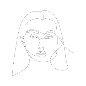 Continuous line drawing of Portrait of a Beautiful Woman's face. The Concept of Stock Illustration