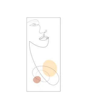 Continuous line drawing of Portrait of a Beautiful Woman's face. The Concept of Stock Illustration