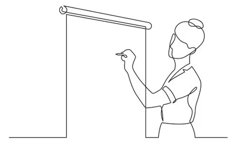 Continuous line drawing of presenter drawing on presentation screen 스톡 일러스트