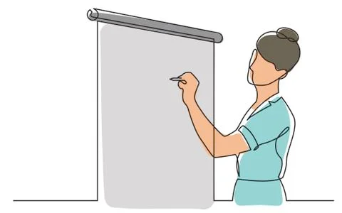 Continuous line drawing of presenter drawing on presentation screen 스톡 일러스트