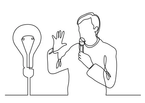 Continuous line drawing of presenter speaking about new idea Stock Illustration