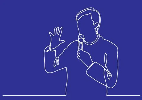 Continuous line drawing of presenter speaking with microphone Stock Illustration