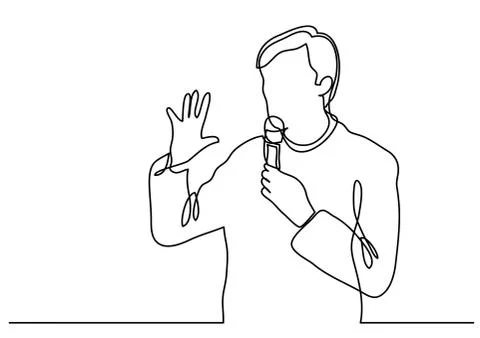 Continuous line drawing of presenter speaking with microphone Stock Illustration