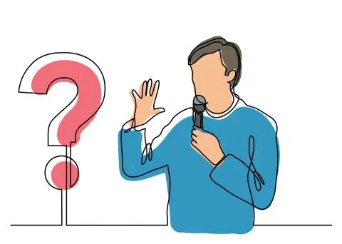 Continuous line drawing of presenter speaking about a question Stock Illustration