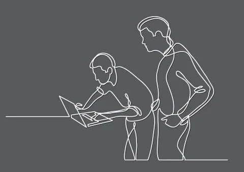 Continuous line drawing of programmers working together Illustrazione stock