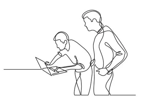 Continuous line drawing of programmers working together Stock-Illustration