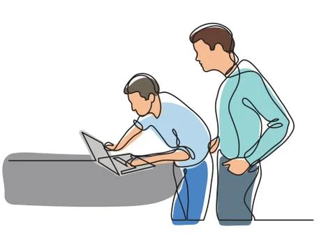 Continuous line drawing of programmers working together Illustrazione stock