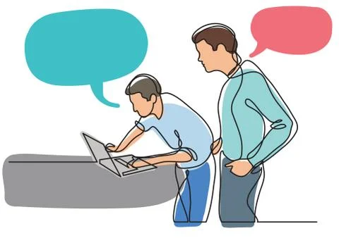 Continuous line drawing of programmers working together Stock-Illustration