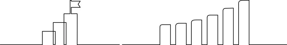 Continuous line drawing of rising bar charts and a flag representing busine.. Stock-Illustration