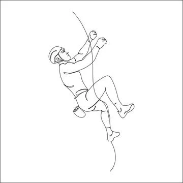 A continuous line drawing of a rock climber wearing a helmet Stock Illustration