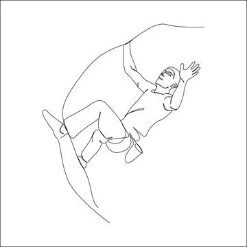 Continuous line drawing of a rock climber hanging on a steep surface Stock Illustration