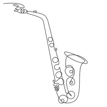 Continuous line drawing of saxophone isolated vector art. Musical instrument for Illustrazione stock