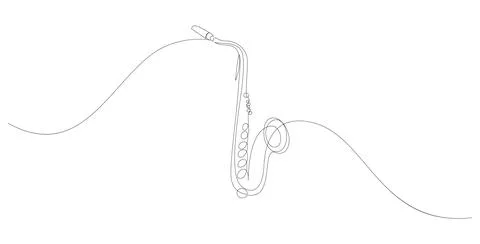 Continuous line drawing of saxophone jazz music instrument. Minimalist style Stock Illustration