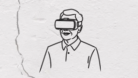 Continuous line drawing of senior man wearing VR headset in minimalist style Stock Footage 321598326