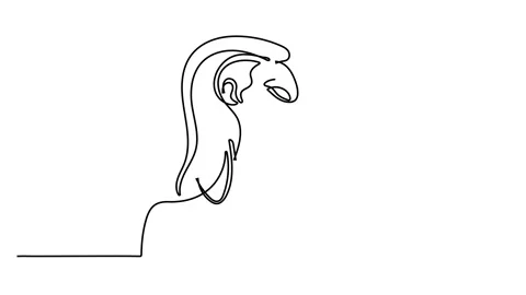 Continuous line, drawing of set faces and hairstyle, fashion concept, woman  Stock Footage 143389808