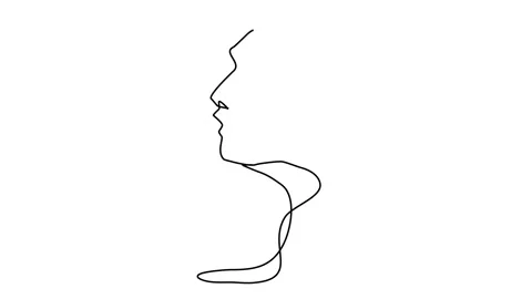 Continuous line, drawing of set faces and hairstyle, fashion concept, woman beau Stock Footage 143528587