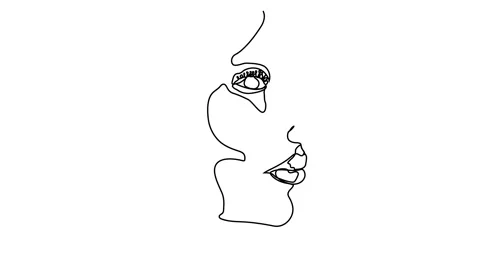 Continuous line, drawing of set faces and hairstyle, fashion concept, woman beau Stock Footage 144036702