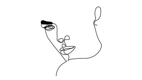 Continuous line, drawing of set faces and hairstyle, fashion concept, woman beau Stock Footage 145132663
